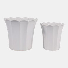 23614-01#S/2 6/8" Scallop Edge Planters, White
