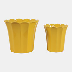 23614-02#S/2 6/8" Scallop Edge Planters, Yellow