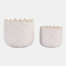 23616#S/2 6/8" Artichoke Planters, Ivory