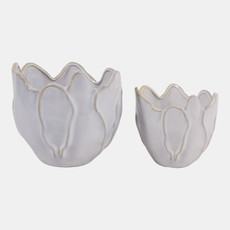 23618-01#S/2 6/8" Flower Shaped Planters, Ivory