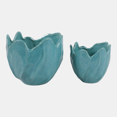 23618-03#S/2 6/8" Flower Shaped Planters, Blue
