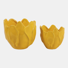 23618-04#S/2 6/8" Flower Shaped Planters, Yellow