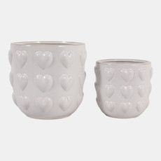 23619-01#S/2 6/8" Hearts Planters, Ivory
