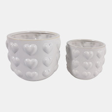 23619-02#S/2 9/12" Hearts Planters, Ivory