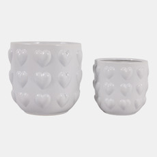 23619-03#S/2 6/8" Hearts Planters, White
