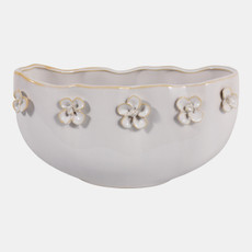 23621-01#12x6" Floral Applique Planter, Ivory