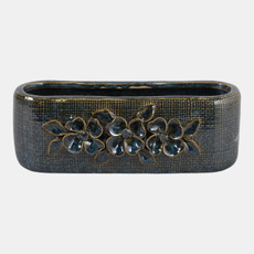 23622-01#8x3" Floral Applique Planter, Blue
