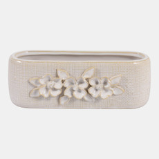 23622-02#8x3" Floral Applique Planter, Ivory