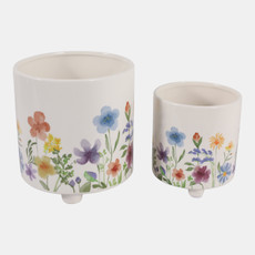 21909-05#S/2 6/8" Wildflowers Footed Planters, Multi