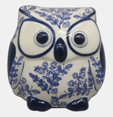 17999-03#6x6" Leaf Print Owl, Blue/white