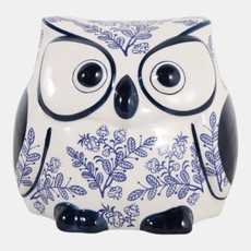 17999-03#6x6" Leaf Print Owl, Blue/white