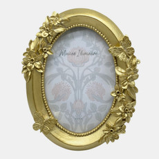 23687#4x6" Oval Flower & Butterfly Photo Frame, Gold
