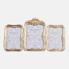 23690#Tri-fold 4x6 & 5x7 Photo Frame, Gold