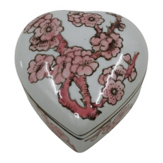 23703-01#4" Cherry Blossom Chinoiserie Heart Box, Pink/whit
