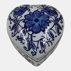 23703-02#4" Flower Chinoiserie Heart Box, Blue/white