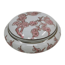 23704#7" Cherry Blossom Chinoiserie Round Box, Pink/whit