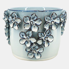 20362-05#6" Floral Applique Planter, Light Blue