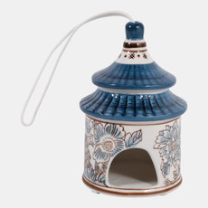 21986-03#7x5" Chinoiserie Pagoda Bird House Blue/white