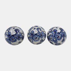 23734#S/3 5" Chinoiserie Orbs, Blue/white