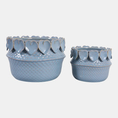 20246-06#S/2  7/10" Leaf Applique Planter, Blue