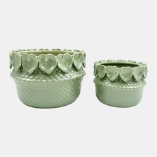 20246-07#S/2  7/10" Leaf Applique Planter, Green