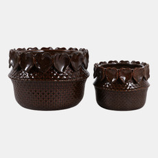 20246-08#S/2  7/10" Leaf Applique Planter, Dark Brown