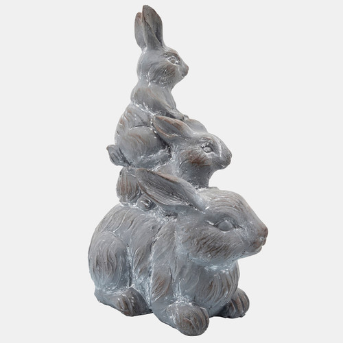 15974#Resin, 16"h Three Bunnies Deco, Gray