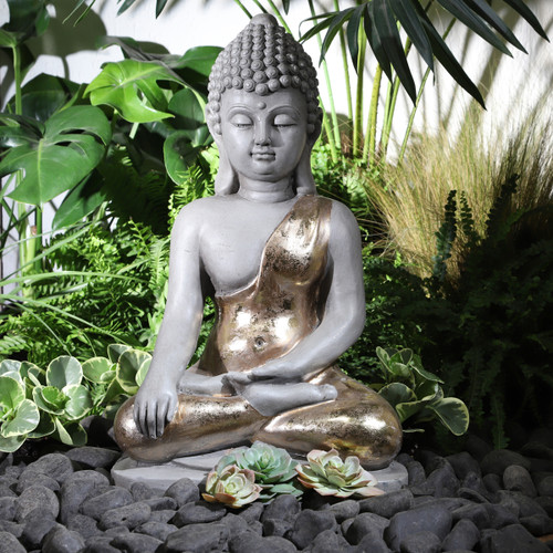 16169#Resin, 24"h Sitting Buddha, Gray