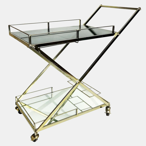 16304-02#Two Tier 33"h Rolling Bar Cart, Gold