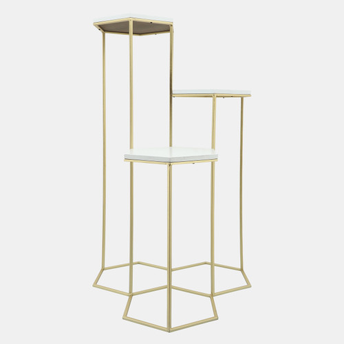 16427#Metal, 3-layered Plant Stands, White/gold