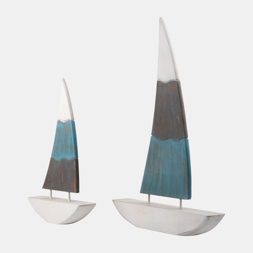 17430-02#Wood, 19" Tri-color Sailboat, Multi