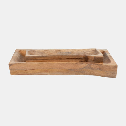 17584#Wood, S/2 17/23"l Rectangular Trays, Natural