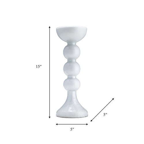 17453-08#Glass, 15"h, Bubbly Candle Holder, Wht Enam