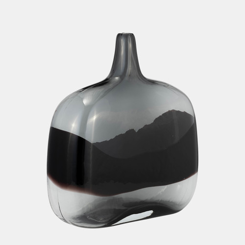 17989-01#Glass, 12 2-tone Vase, Smoke/black