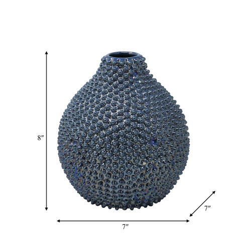 12068-09#Ec, Blue Spiked Ceramic Vase 8"