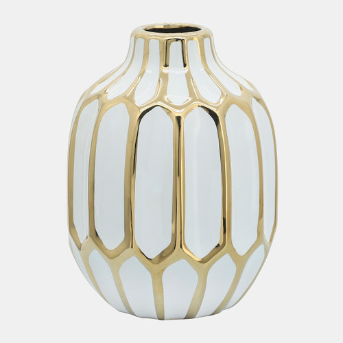 12540-04#Ceramic Vase 8", White/gold