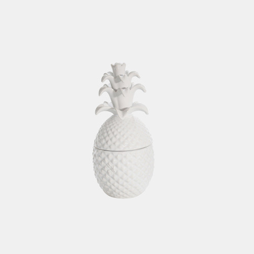 12740-02#Ec, White Pineapple Jar 8.75"