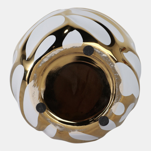 13036-03#Ceramic 8" Leaf Vase, White/gold