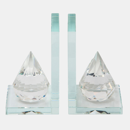 13196-01#S/2 Crystal Teardrop Bookends