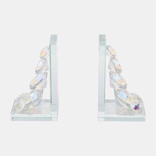 13196-08#S/2 Crystal Diamond Bookends, Rainbow