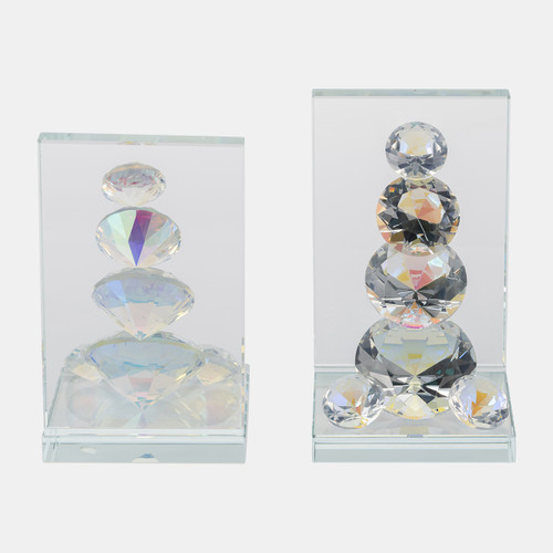 13196-08#S/2 Crystal Diamond Bookends, Rainbow
