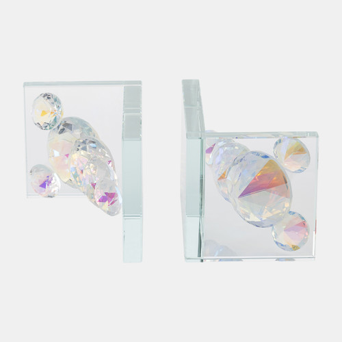 13196-08#S/2 Crystal Diamond Bookends, Rainbow