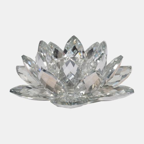 13211-01#Silver Crystal Lotus Candle Holder 8"