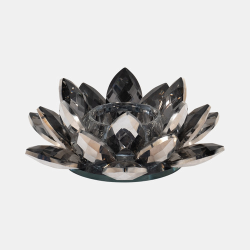 13211-06#Black Crystal Lotus Votive Holder 6"