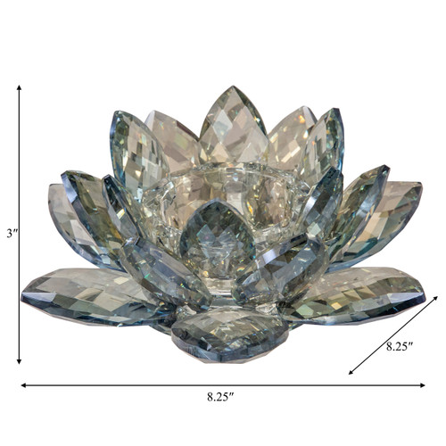 13211-15#Crystal 8.25" Lotus Votive Holder, Blue