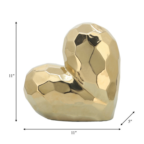 13216-01#Gold Ceramic Heart  11"