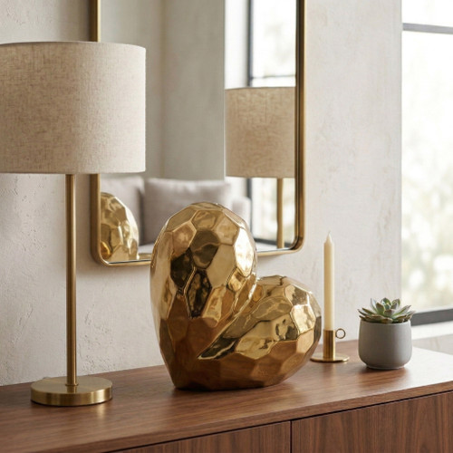 13216-01#Gold Ceramic Heart  11"