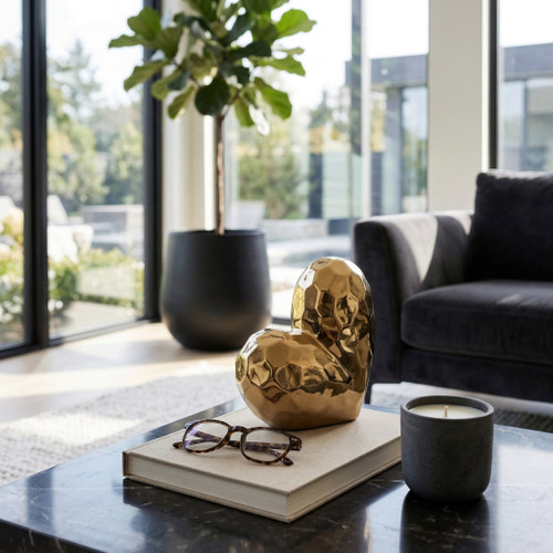 13216-02#Gold Ceramic Heart 8"