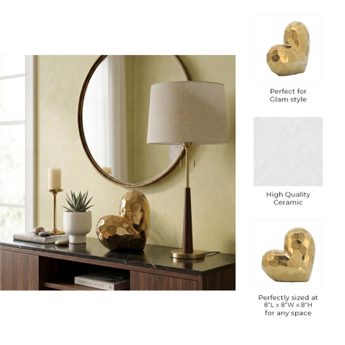 13216-02#Gold Ceramic Heart 8"