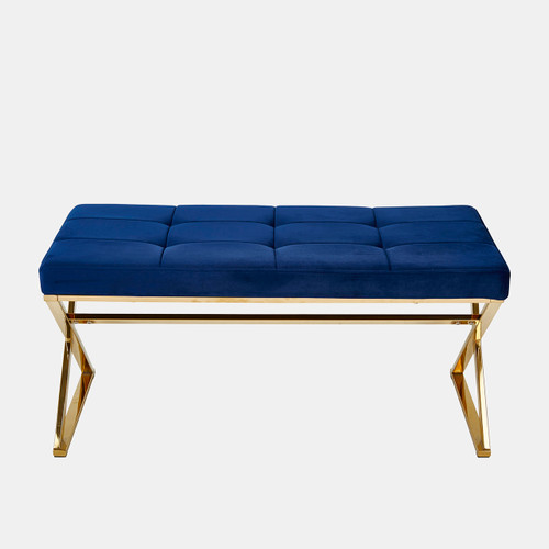 13478-01#Blue/gold Velveteen Bench, X Legs, Kd